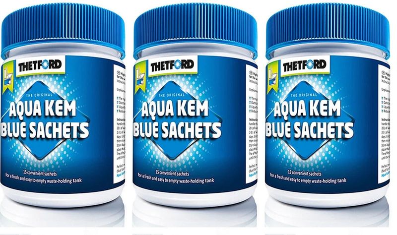Thetford Aqua Blue Sachet 3pk - Effektivt sanitærmiddel i reisepakke